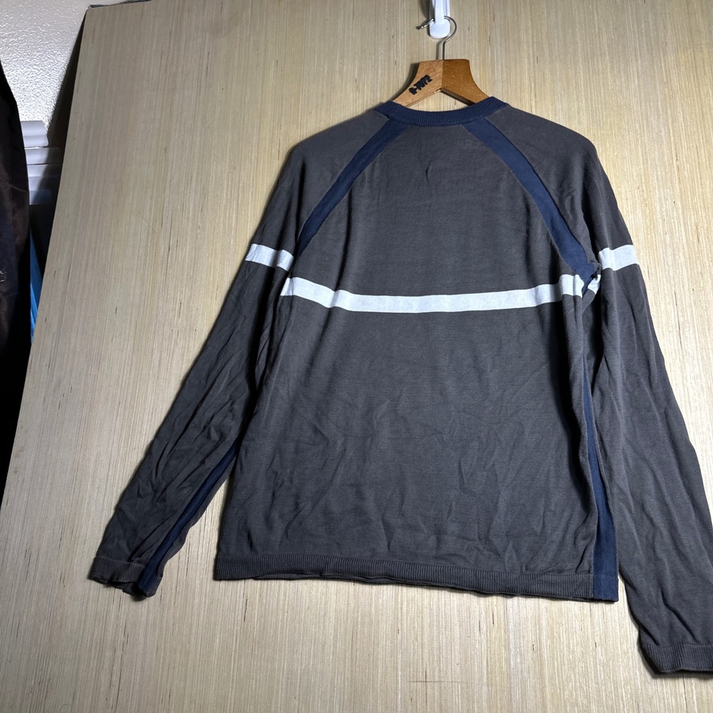 Armani Exchange Sweater Mens Medium Grey Blue 90s Stripe Raglan Long Sleeve - Picture 9 of 12